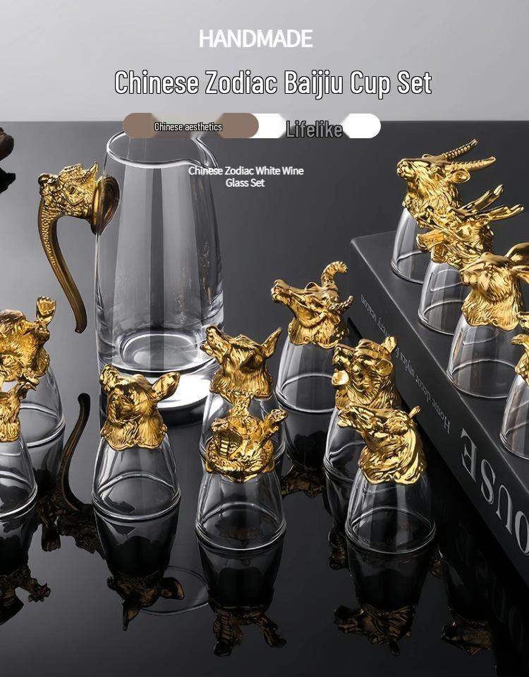 Set di Calici da Vino Animali dello Zodiaco - Classici Calici Regalo di Capodanno per la Casa, Set da Vino Bianco One-Bite