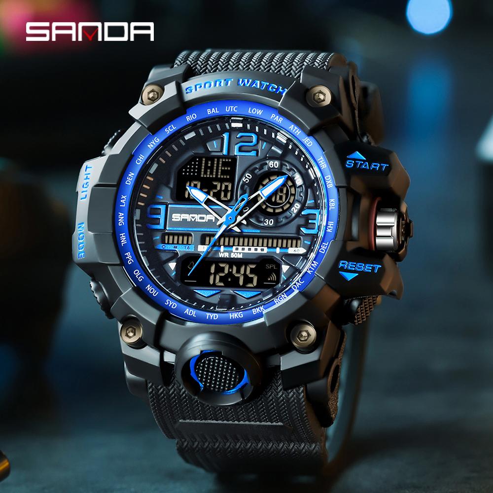 SANDA 3133 Sports Men's Electronic Watch Multi functional Dual Display Waterproof LED to Timing Men's Electronic Watch