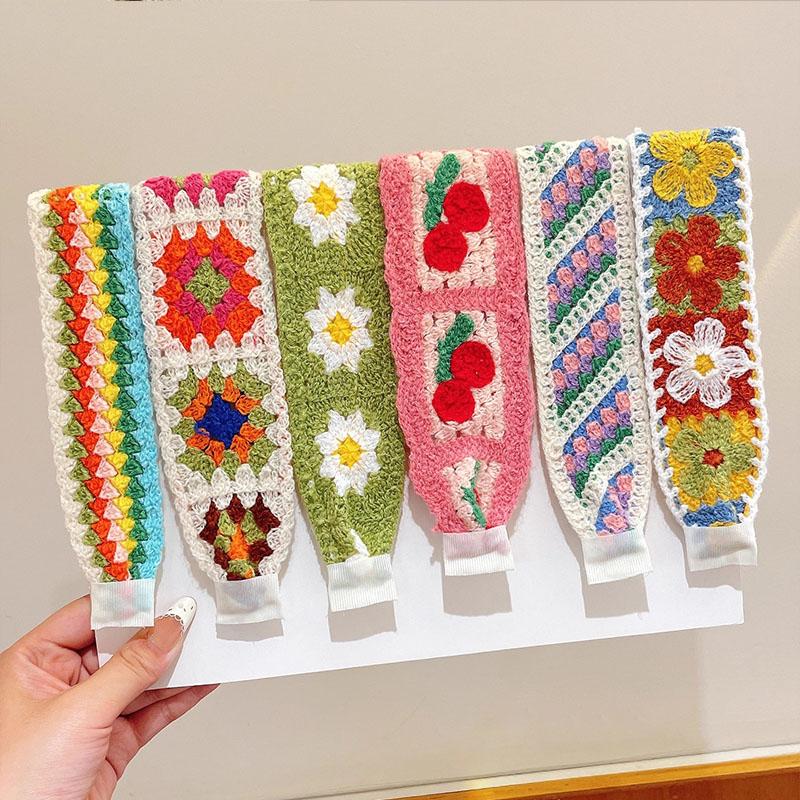 Knitting Colorful Flower Print Velcro Headband For Women Girls Sweet Hair Ornament Headwear Hair Band Hair Accessories
