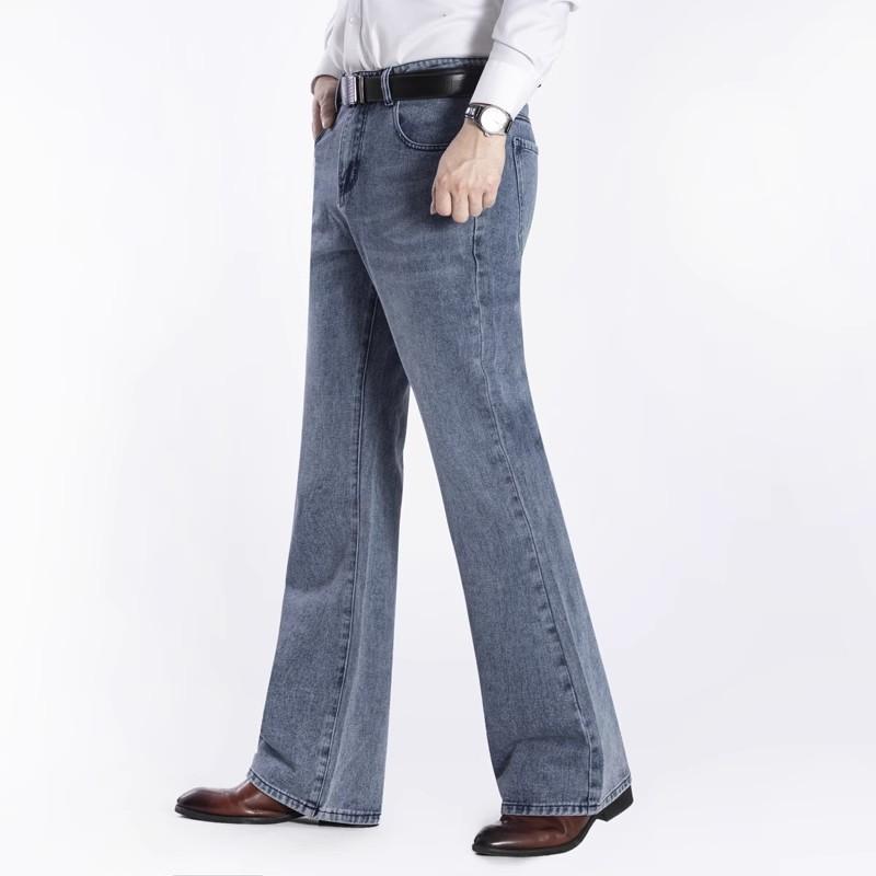 Men's Denim Flared Jeans Men's Mid Rise Stretch Light Blue Jeans