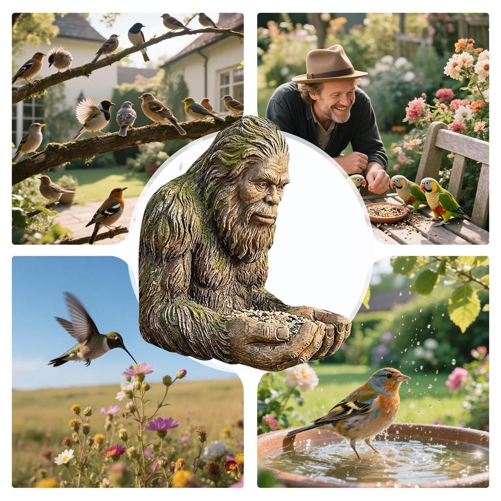 Outdoor asquatch Sculpture Bird Feeder Creative Birdseed Tray Bird Feeding Tool Garden Art Resin Craft Garden Yard Decor