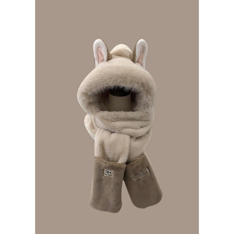 

Зимний новый комплект из трех предметов: теплая пушистая лыжная шапка-шарф-перчатки с ушками огненной лисы для женщин, утолщенный