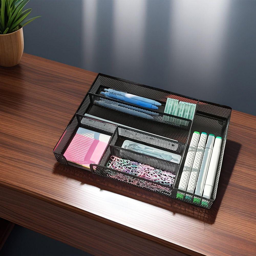 Metal Desktop Storage Basket Mesh Pen Organizer Storage Box Desk Drawer Organizer Tray  School