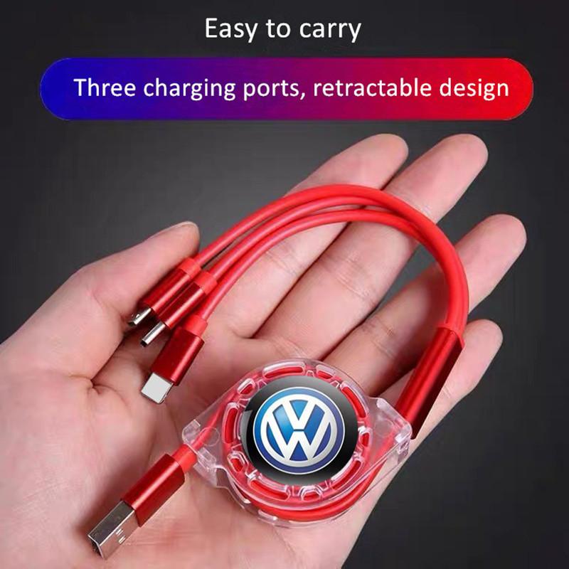 W161New 3 In 1 Micro USB Type C Charging Cable Multi Charger For Volkswagen RLine Golf GTI Passat Jetta Beetle B7 B5 Tiguan Scirocco
