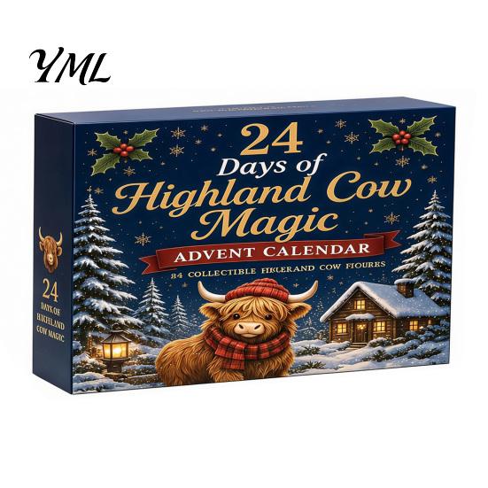 Decorative Bag Charms Highland Cow Advent Calendar, 24 Unique Acrylic Ornaments, Collection 2D Flat Hanging for Christmas Tree Decoration Festive