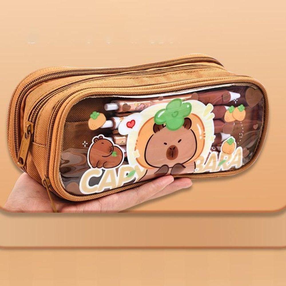 Large Capacity Capybara Pencil Case Cute Girls Stationery Pen Bag Office Accessories Pen Pouch  Boy