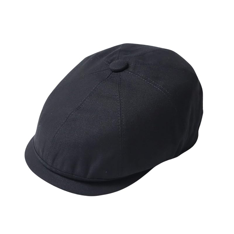 

[RUNQIU] men s ladies cotton painters octagon newsboy hat tweed cap herringbone cabbie flat cap hunting hat (M, black)