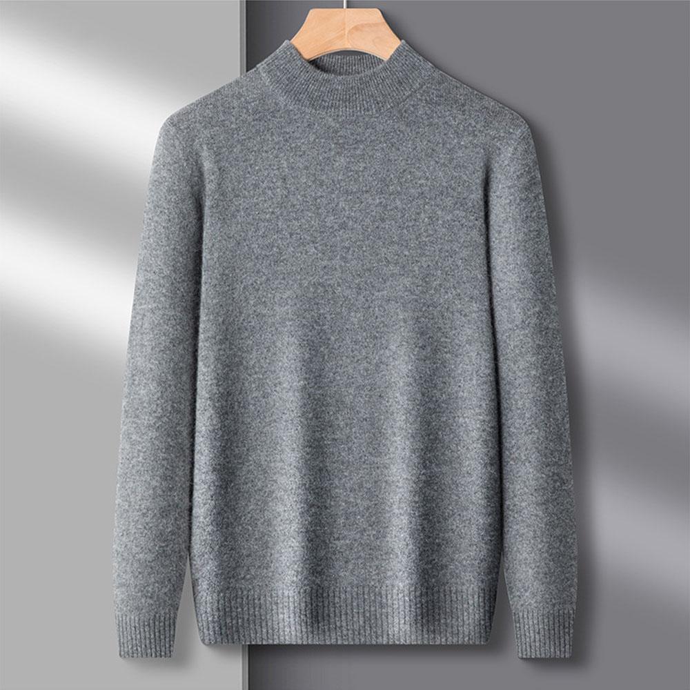 Men's Oversized High Quality Half High Collar Long Sleeve Knit Sweat Knitwear Tops Winter Clothes Unershirt For Men