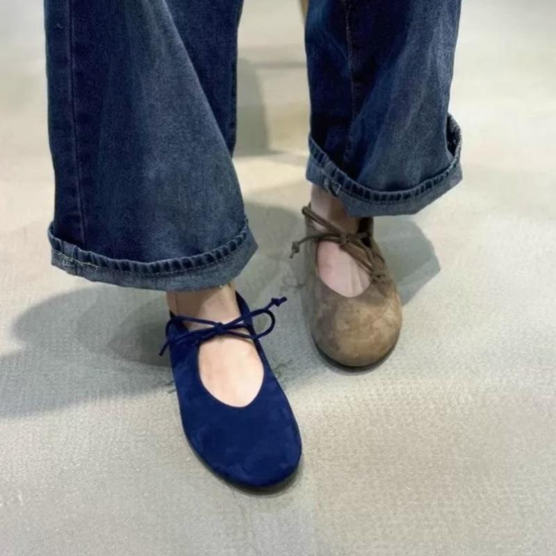 Schnür-Mary-Jane-Flats für Damen, runde Spitze, bequem, elegant, Ballerinas, Damen, Schleife, flache Freizeitschuhe