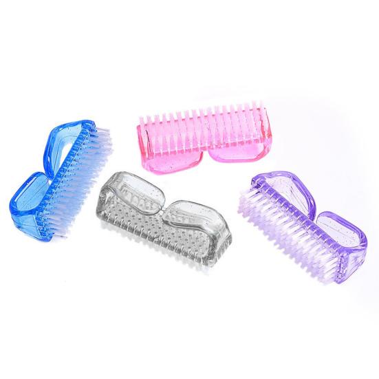 4Pcs Plastic Handle Grip Nail Dust Brush Fingernail Scrub Cleaner Pedicure Tools