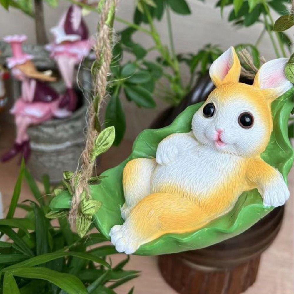 

Cute Bunny Statue Resin Animal Sculpture Micro Landscape Hanging Bed Rabbit Pendant Home