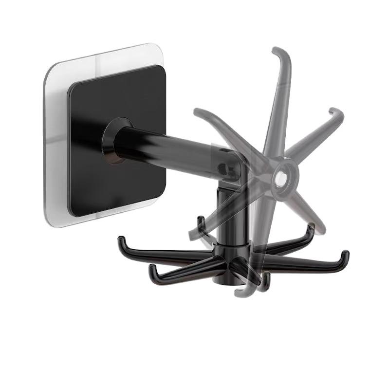 Wall-Mounted 6-Claw Rotating Hook - No-Punch Cabinet Adhesive Storage Organizer