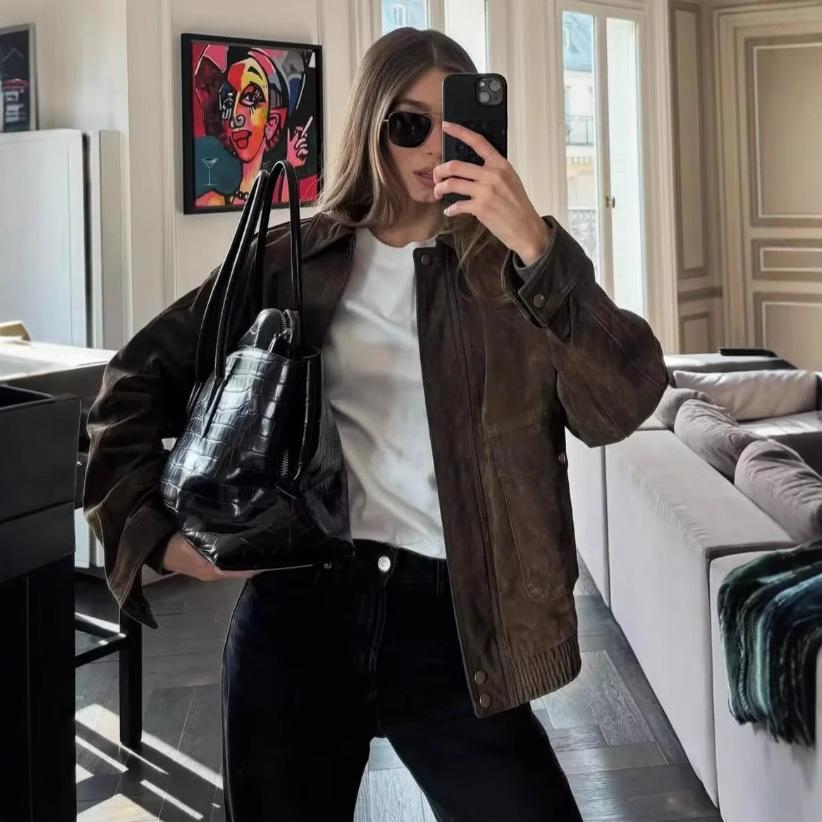 Women'S Suede Texture Loose Casual Fashion Versatile Jacket