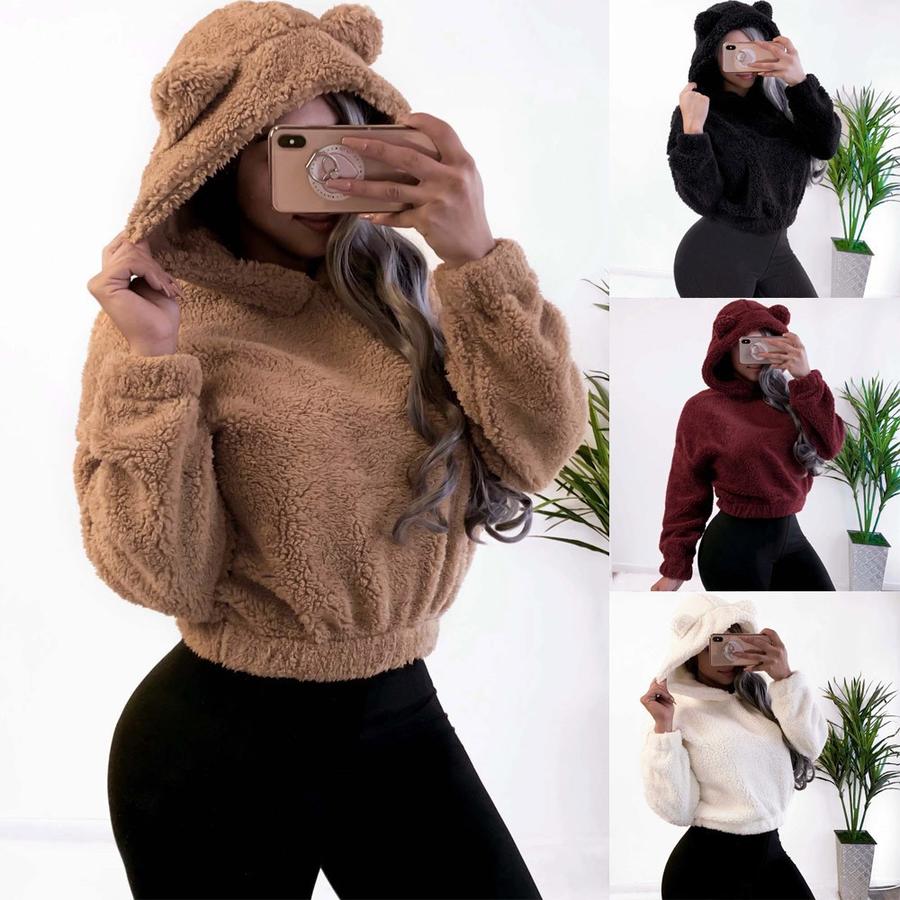 Fall Winter New Fleece Rabbit Ears Hoodie Sweatshirt