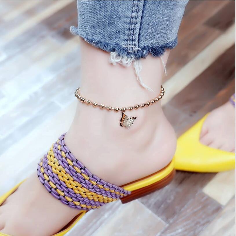 

Женский браслет из титановой стали, не выцветает, новая корейская версия, индивидуальная простая цепочка из бисера, красные украшения для ног