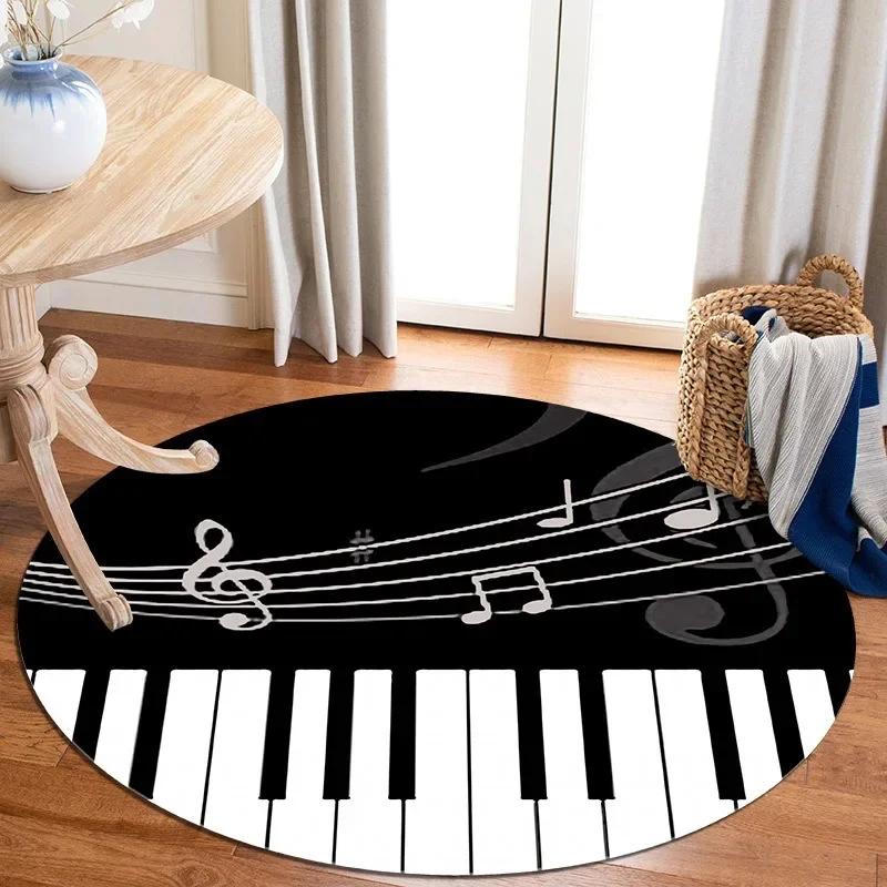 ~O~Round Area Rug with Floral Mandala Design, Music-Inspired Print Soft Floor Mat for Living Room or Bedroom