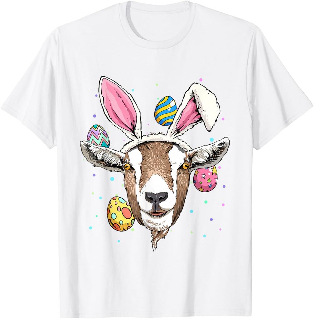 Easter Bunny Goat Graphic Tee Funny Farm Animal Lover Spring Holiday T-Shirt