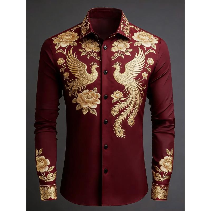 2026 Men's Light Luxury Retro Long Sleeve Shirt Gold 3D Printed Shirt Beach Vacation Outdoor Social Clothing Men