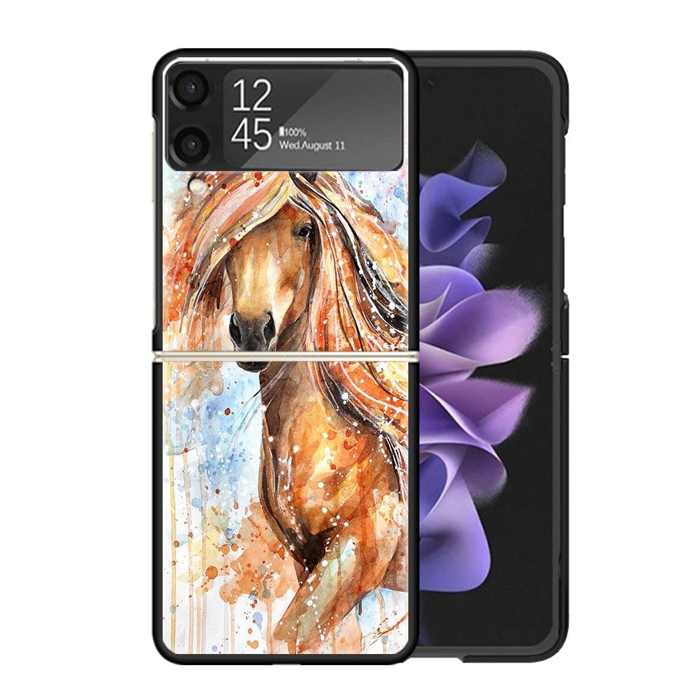 Animal Oil Painting Horse Clear Phone Case For Samsung Z Flip 7 6 5 4 3 Galaxy ZFlip7 ZFlip6 ZFlip5 ZFlip4 ZFlip3 5G Print Cover