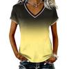 Camiseta Casual de Mujer con Cuello en V y Manga Corta, Jersey con Estampado Degradado, Tejido Ligero y Suave, Ajuste Cómodo