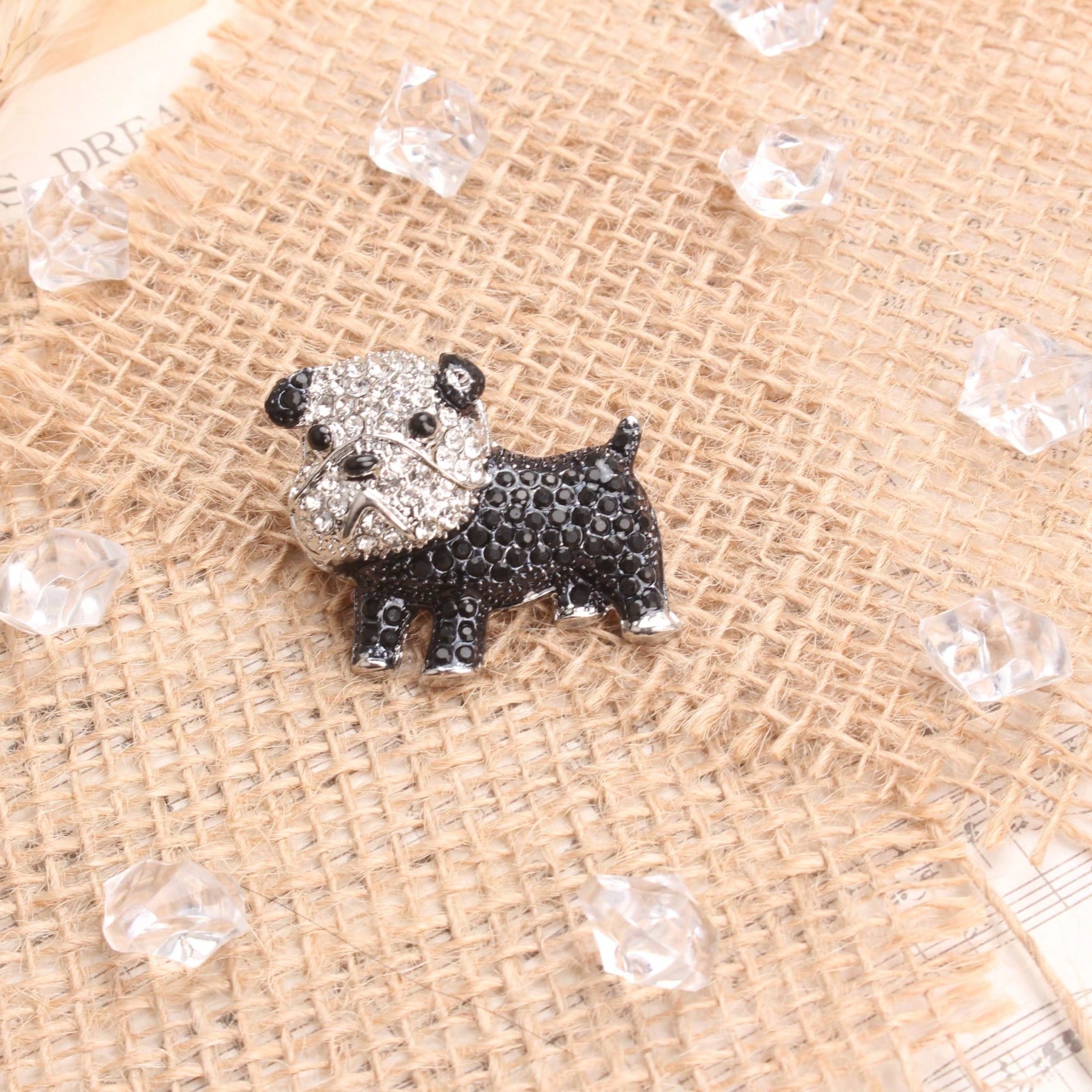 

Vintage Bulldog Brooch, Silver-Toned Black & Clear Rhinestone Pin, Whimsical Fashion Accessory for Outfits Bags Styling