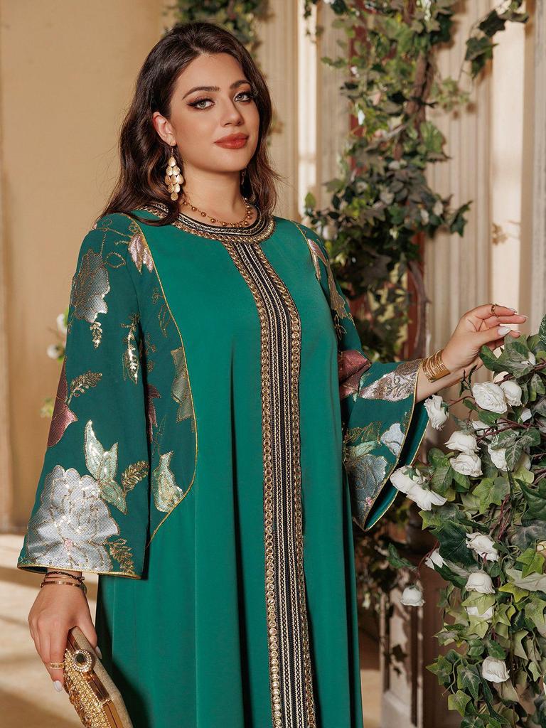 AB415 Dubai Robe: Besticktes Pailletten-Kaftan-Kleid für Damen
