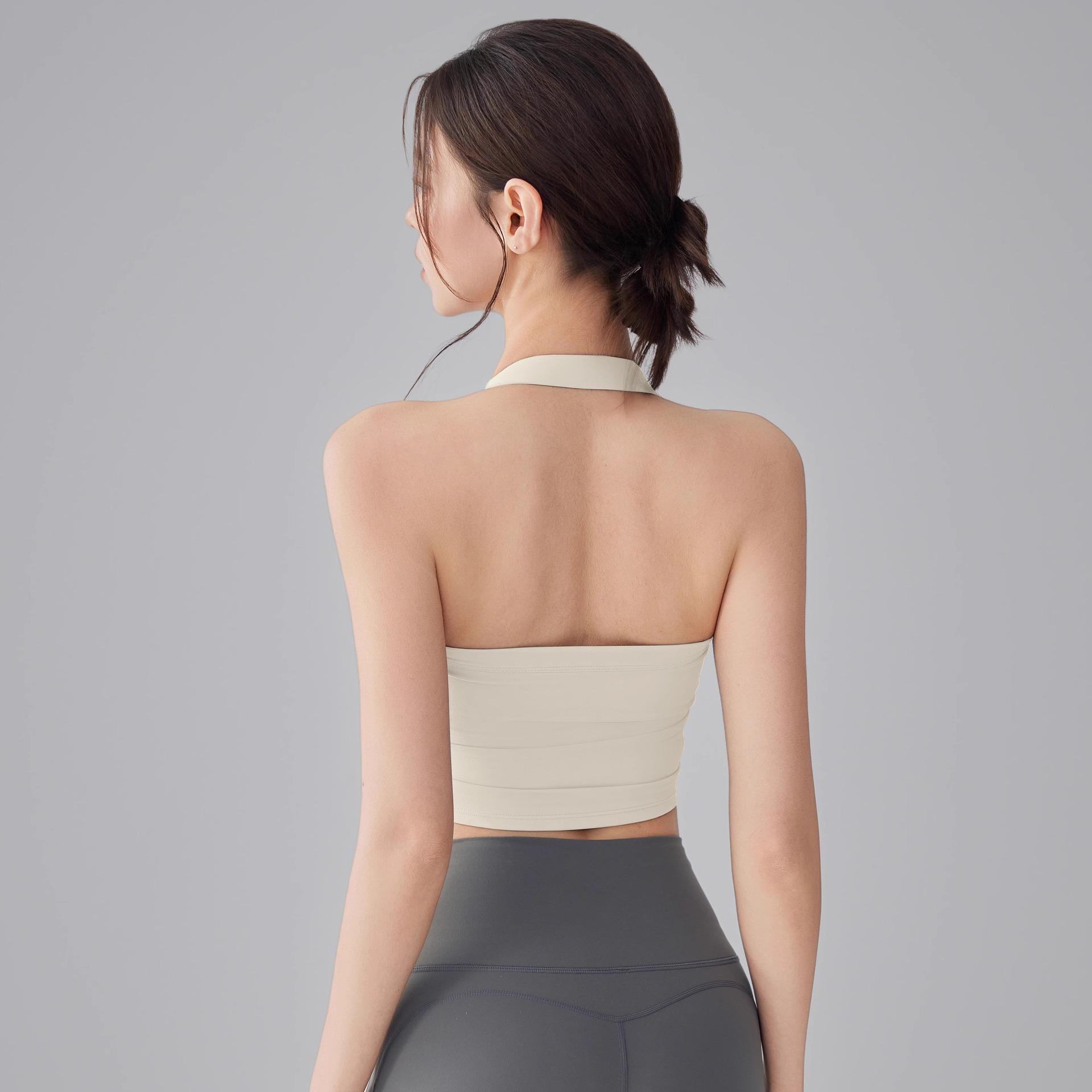 

Женский ударопрочный топ для йоги с нагрудными вкладышами - Слинг с халтер-неком и красивым дизайном спины для фитнеса и пилатеса Small белый