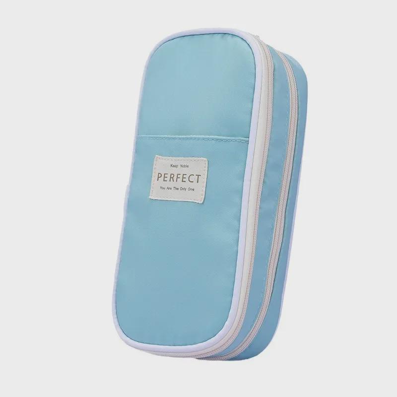 Double-Layer Macaron Composite Cloth Pencil Case with Large Capacity - Japanese & Korean Style, Multifunctional for Students