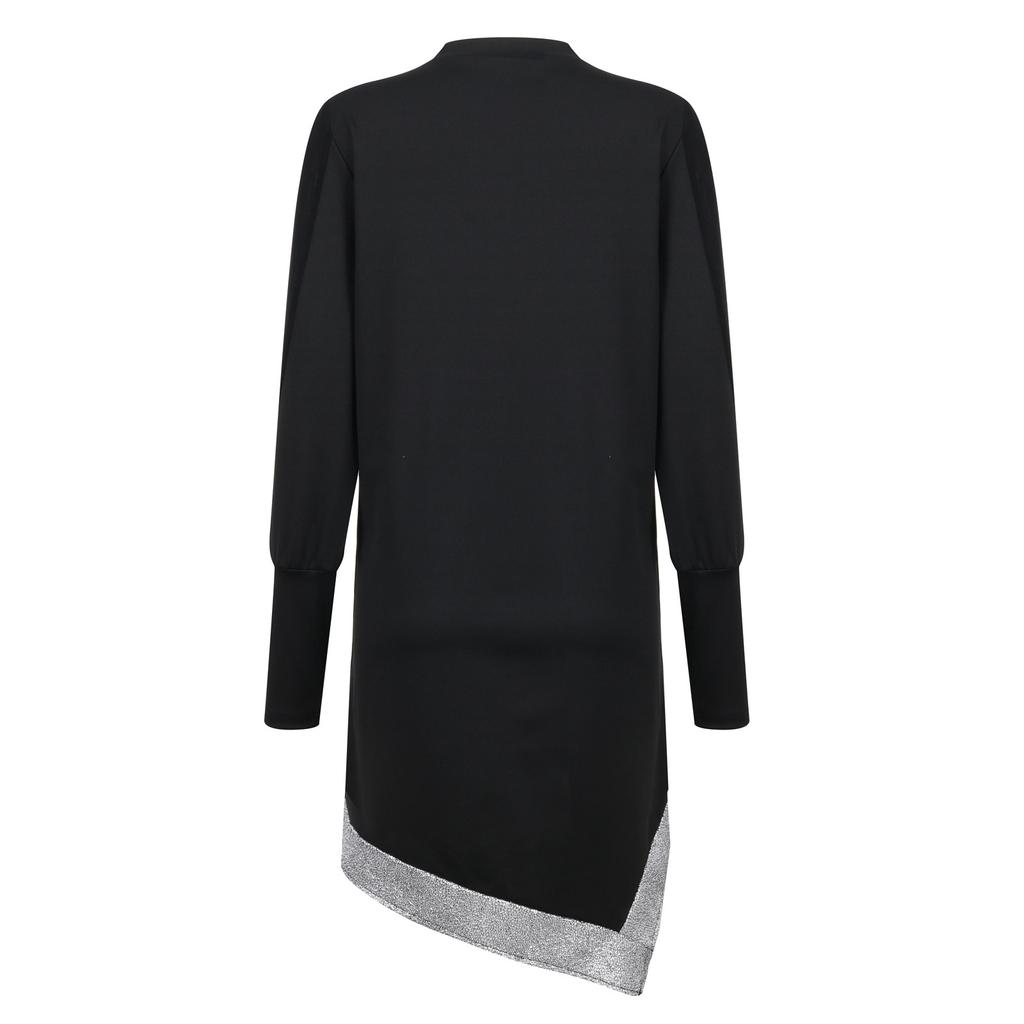 Women's Fashion Lace Mesh Sequin Patchwork Long Sleeve Round Neck Dress