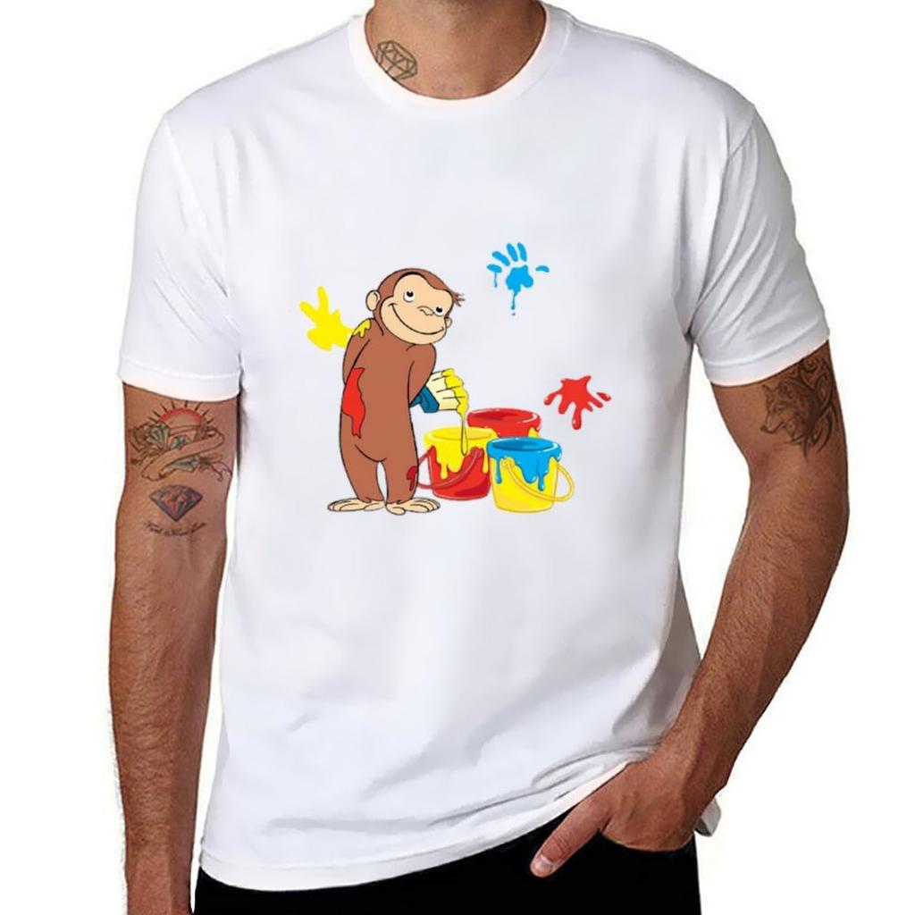 funny and cute curious george monky face T-Shirt summer tops essential t shirt graphic tee shirt cotton t shirt men