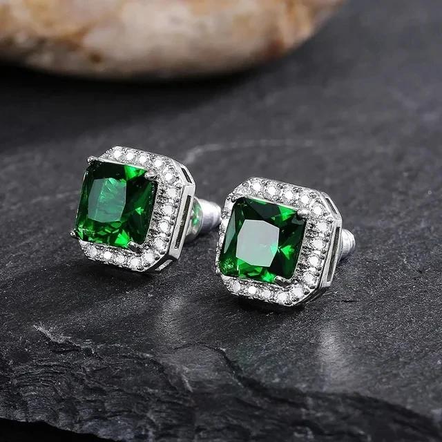 New Popular Women'S Pendant Emerald Earrings Retro Party Accessories With Bright Green Zirconia Elegant  Jewelry Gifts