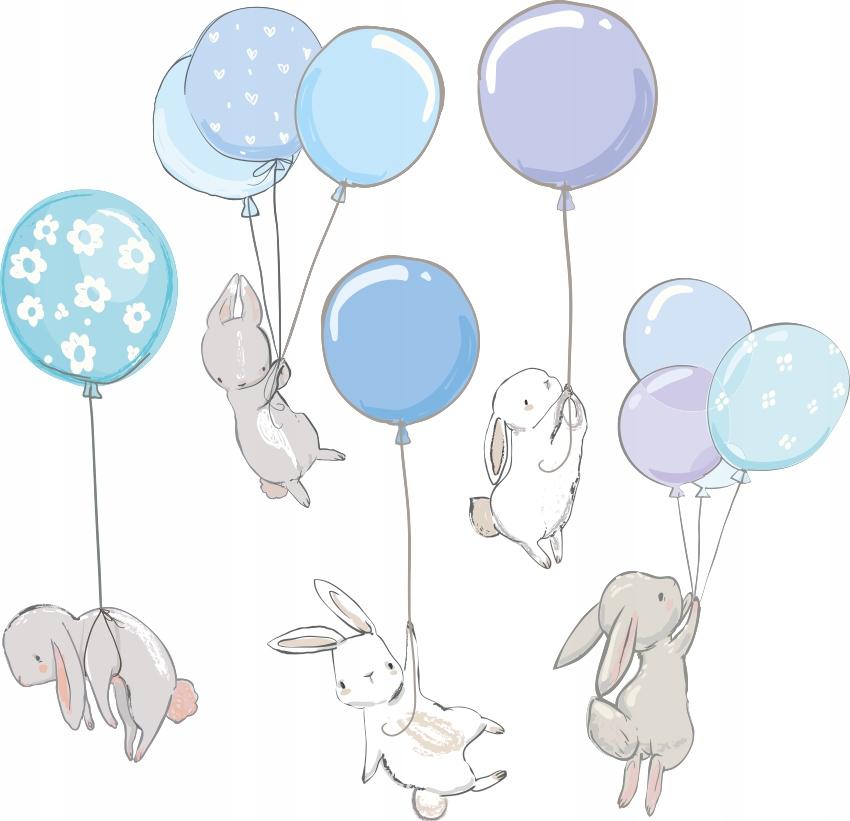 Decorative Sticker For Kids - Rabbits With Balloons Blue