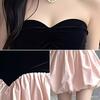 French Style Sweet Socialite Color Block Puff Mini Dress Strapless Slim Fit Elegant and Sexy Suitable for Parties Casual Outings Travel Evening Events