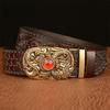 Belt Genuine Leather Belt for Men Carving Flower Pattern Gold Automatic Buckle Belt Strap for Jeans