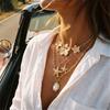 Bohemian Multilayer Flower Starfish Necklace for Women Baroque Imitation Pearl Pendant Choker Summer Beach Vacation Jewelry Gift