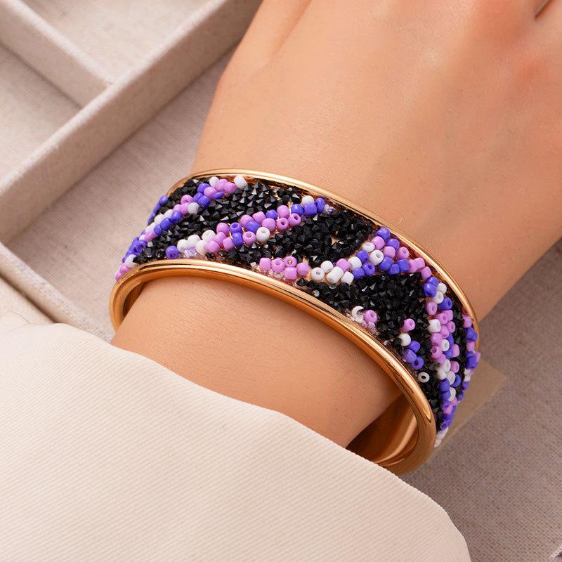 Color Rice Bead Rhinestone Open Bracelet Exaggerated Wide Face Bracelet Fashionable Personality Cool Hand Jewelry
