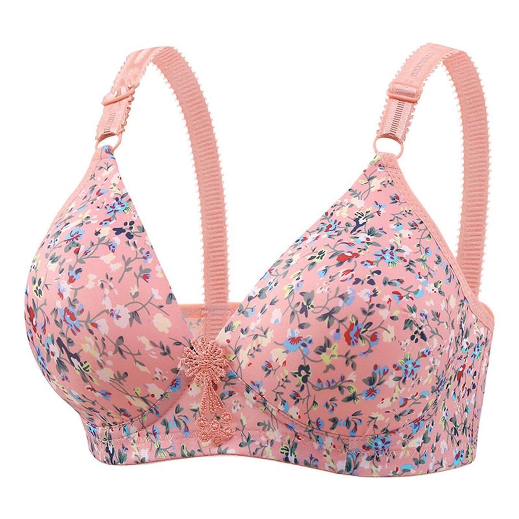 Women Floral Print Bra Wireless Soft Cup Adjustable Straps Breathable Fabric Comfortable Fit Everyday Use