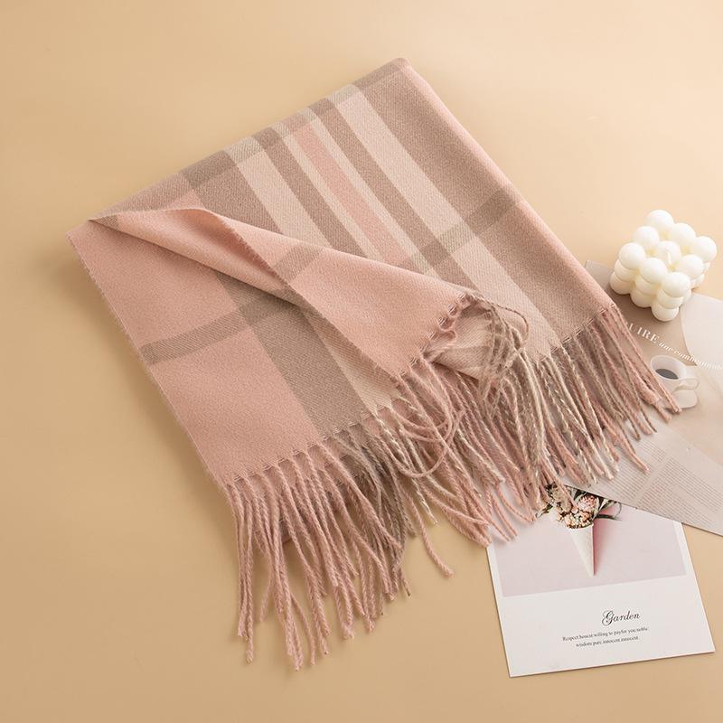 Plaid Imitation Cashmere Scarf Simple Literary Retro Scarf Fashionable and Elegant Shawl for Women Warm and Cold Proof Scarf