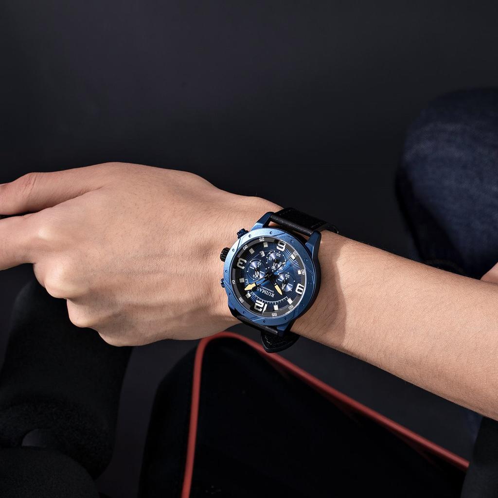 RUIMAS Relogio Masculino Fashion Men Quartz Watch Leather Sport Military Wristwatch Waterproof Clock with Auto Date 595