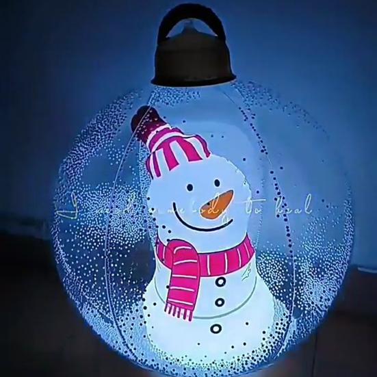 24 Inch Inflatable Christmas Ball Ornament Large Clear Blow Up Ball Christmas Decoration with Snowman Santa Tree Inside for Holiday Yard Lawn Decor