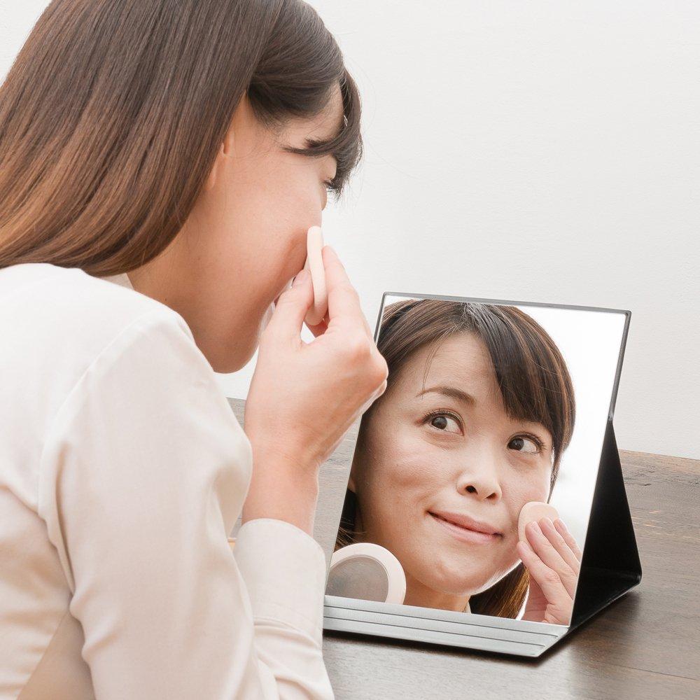 Horiuchi Mirror Industry Hyper View Folding Mirror L clear and portable makeup Made in [Water-repellent] (Black) - Stain-resistant, frameless, wide,