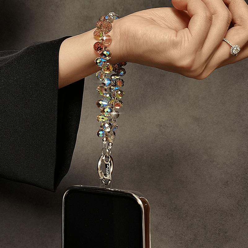 Simulation Crystal Bead Bracelet, with Short Lanyard and Clip Design,multi-functional Mobile Phone Case Keychain Pendant,fashionable and Unique Style