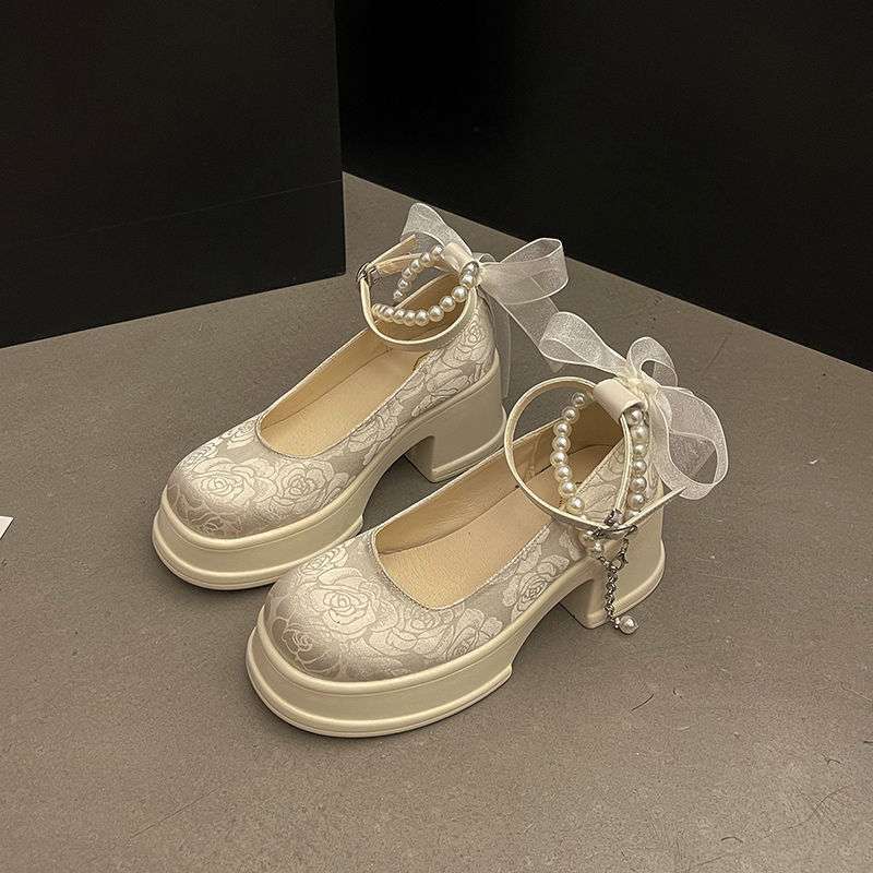 National Style Mary Jane Women's Shoes, Fairy Style with Skirt Single Shoes, New Height-increasing Shallow Mouth Single Shoes In Spring and Summer 202