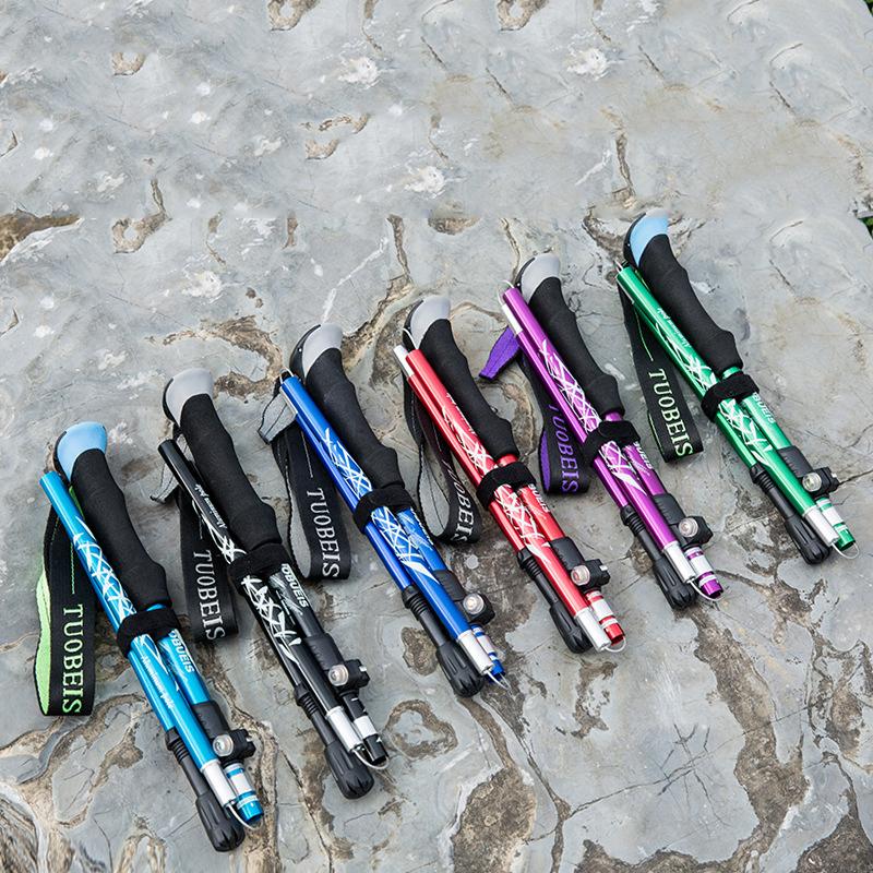 Ultralight Folding Trekking Pole Aluminum Alloy Anti Shock Alpenstock Snow Walking Stick Outdoor Climbing Hiking Stick