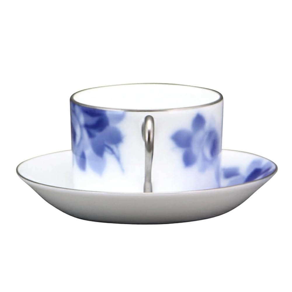 Okura Art Pottery Blue Rose Style Cup & Saucer, Coffee/Tea, Approx. 165cc, Made in Japan, 54C/8011-S