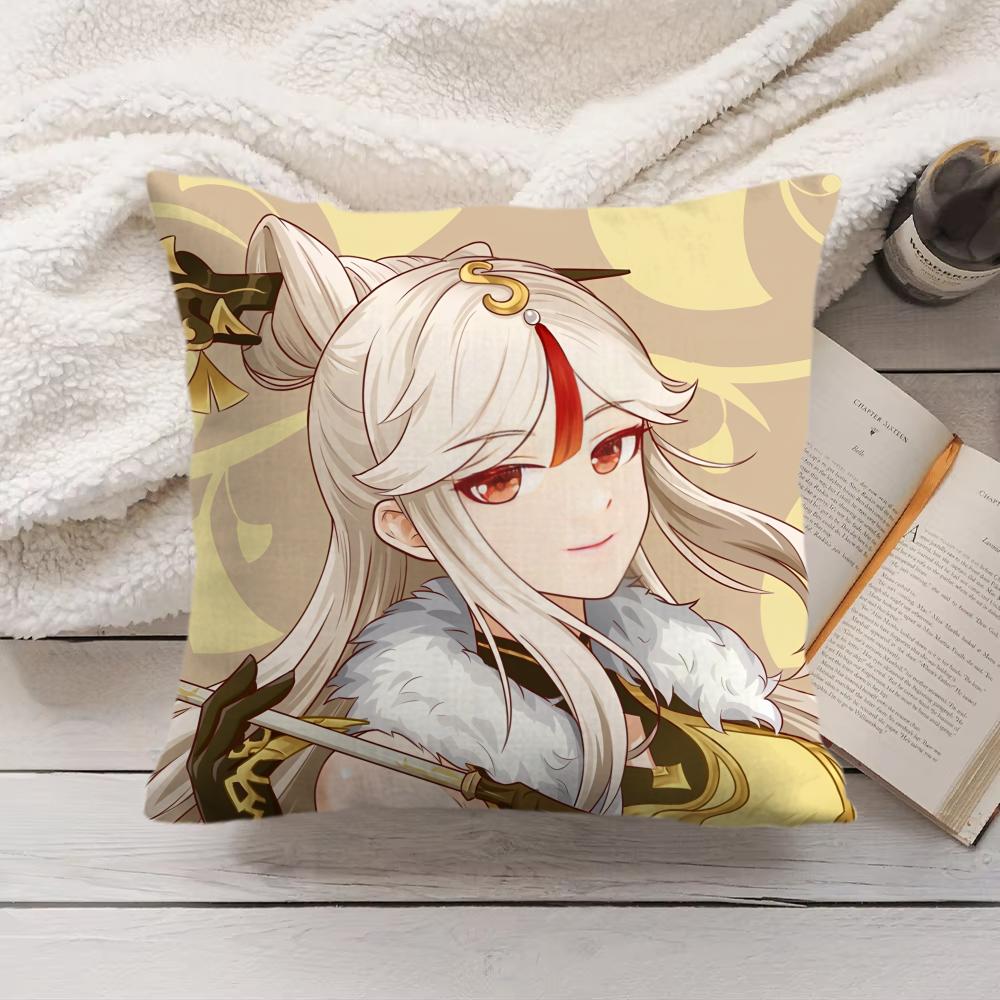 Ningguang Genshin Impact Cushion Cover Silky Short Plush Invisible Zipper Dustproof Sofa Pillow Case For Home Decor
