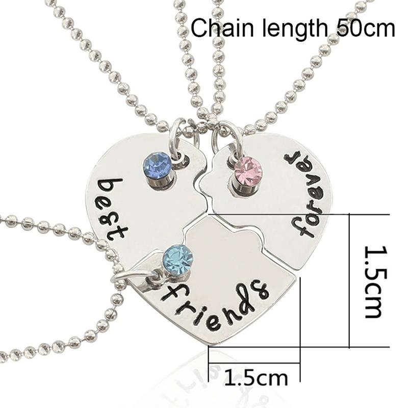 3Pcs/Set Heart Spliced Pendant Necklace Best Friend Bff Friendship Couple Necklace  Jewelry