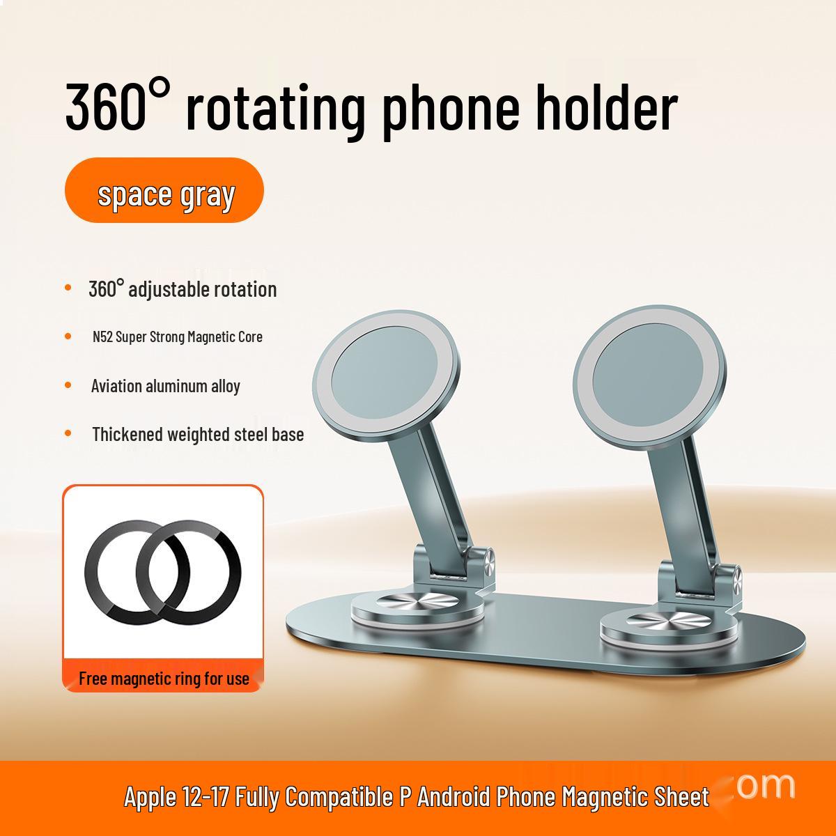360° Foldable Dual-Device Magnetic Phone Holder for iOS – Perfect for Live Streaming and Watching Dramas