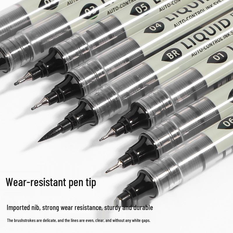 High-Capacity Black Waterproof Fine Liner Brush Pen for Students & Artists