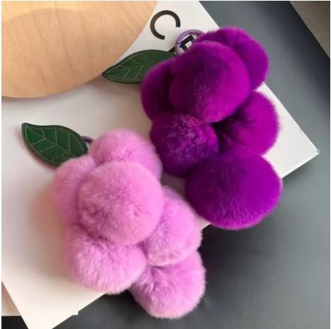 Purple Fluffy Keychain Rabbit Plush Grape Pendant Car Key Pendant Accessory